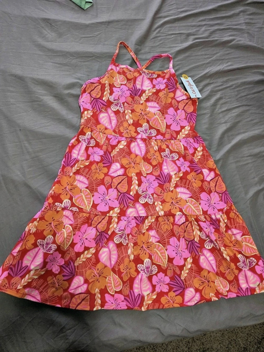 Cat & Jack Coral Tropical Dress Floral Pink & Orange Girls XL